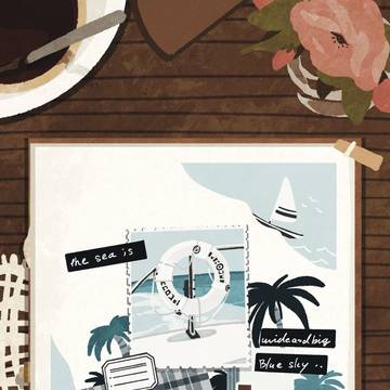 海の音　collage風イラスト