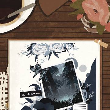 夜灯　collage風イラスト
