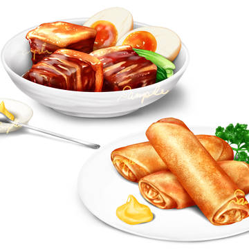 豚の角煮と春巻き