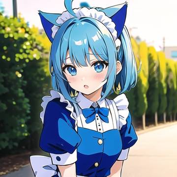 青髪×猫耳メイド