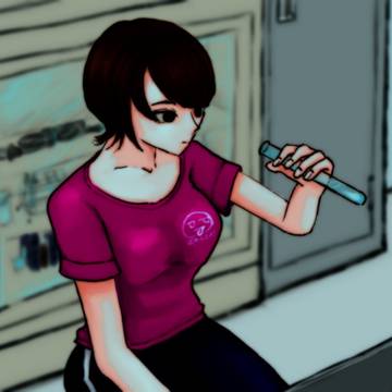 試験管を眺めるお姉さん