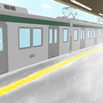 1番乗り場から電車が発車します。