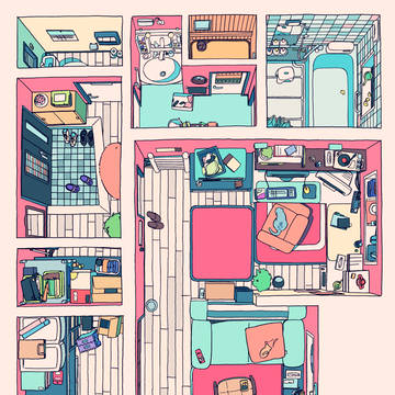 間取り図付きお部屋イラスト(一階ver.)