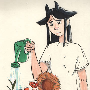girl watering plants