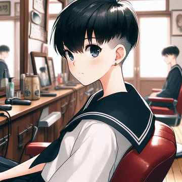 新学期に向けて床屋でカットした女の子
