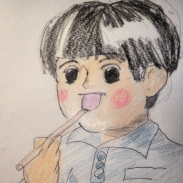 塩水をなめる男の子