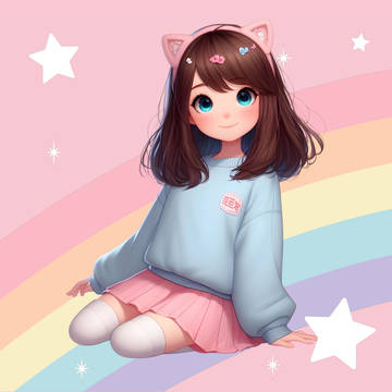 Rainbow colors with cat girl