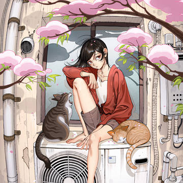 猫と葉桜