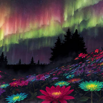オーロラ Night Scenery Flower Sea
