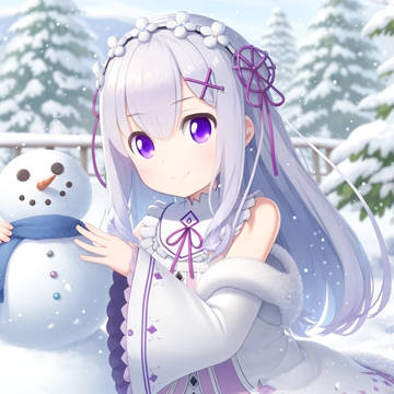 Emilia makes a snowman