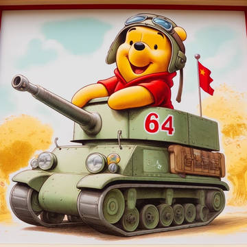 Winnie drives a tank