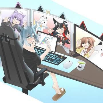 Pastelacatを描くフブさんとそれを見守るゲーマーズ