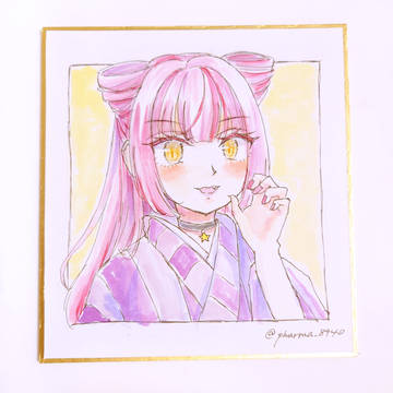 和風チェシャ猫ちゃん ミニ色紙