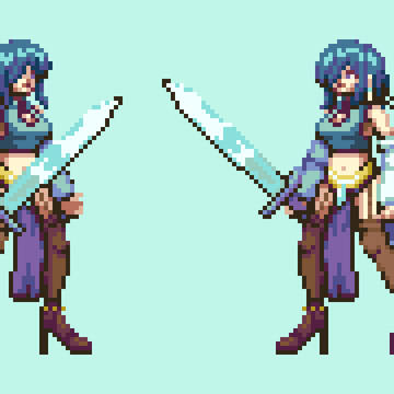 ドット絵緑髪の武者お姉さんー立つ