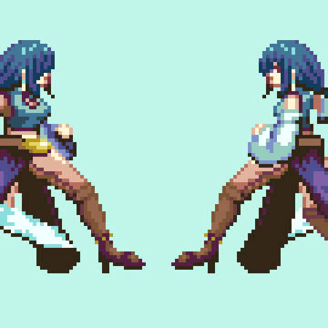 ドット絵緑髪の武者お姉さんー歩く