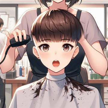 髪を切っている内にどんどん短くされてしまう女の子