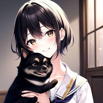 少女と黒い柴犬(Ai作品)