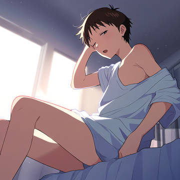 ベッドの上で寝ぼけ眼のシンジ君②