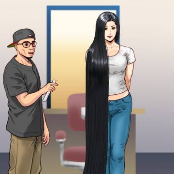 髪をこねくり回されてバッサリ切られる人妻