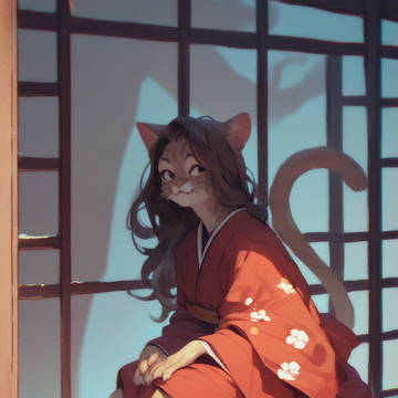 bakeneko cat in red yukata