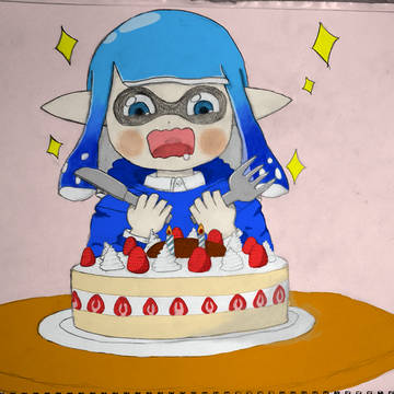 おっきなケーキに喜んでるインクリング