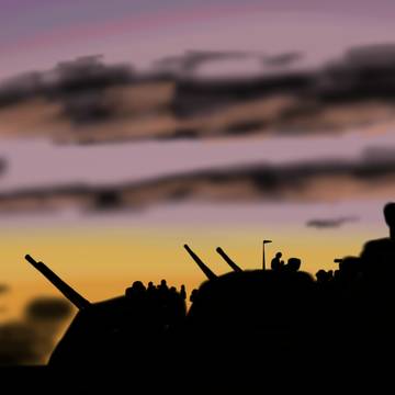 夕暮れの軍艦
