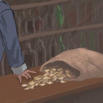 お題:「貨幣」「麻袋」「カウンター」