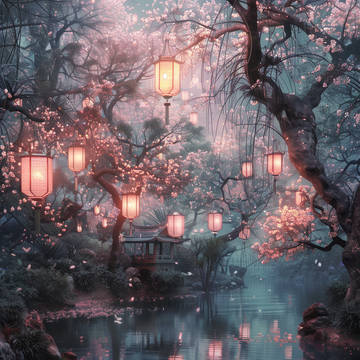 garden with lanterns