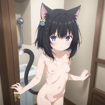 Catgirl spied on while showering