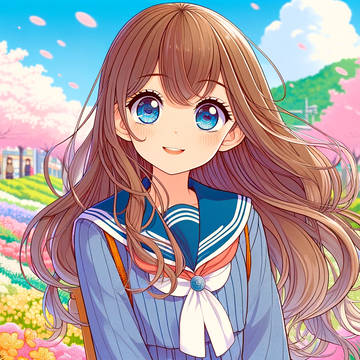 桜の花の中の中学生