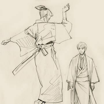 着物男性のスケッチ