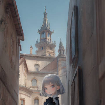 城下町の背景とメイドさん