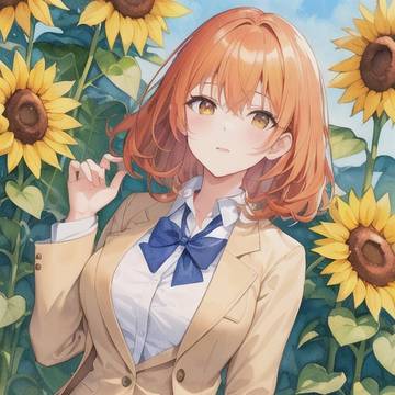 ひまわり畑と少女