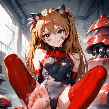 Asuka with cat ears and tail