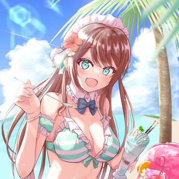 夏を満喫するメイドさん