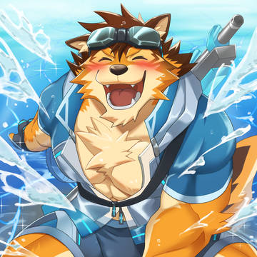 水遊びワンコ