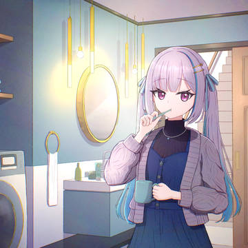 洗面所で歯磨きするリゼ