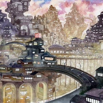 夕暮れの町
