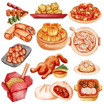 中華料理の水彩画