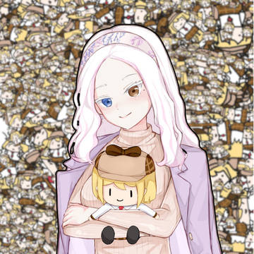 My OC hugging Smol Ame plush