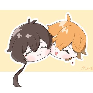 今日も一緒にほっぺをくっつけて、仲良し