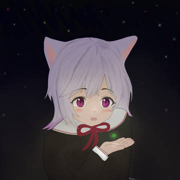 蛍狩りするネコ