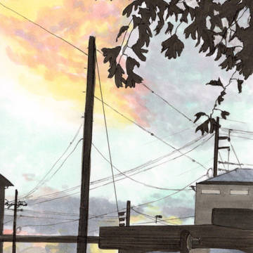 駐車場と夕焼け