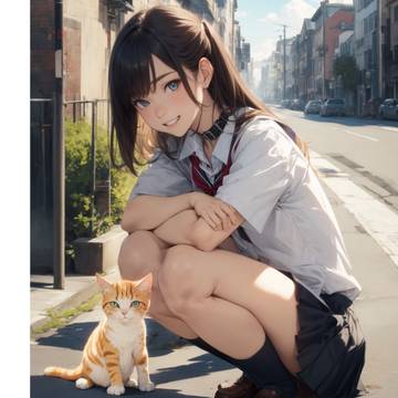 女子高生とネコ
