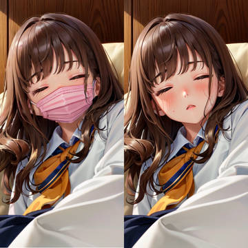 マスクを外すだけシリーズ：寝ている黒髪ロングちゃん