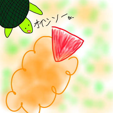 エビフライを眺めてｵｲｼｿｰと思ってるカメさん🐢