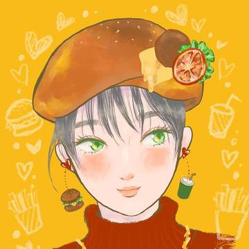 ハンバーガー🍔ベレー帽の女の子　十五夜お月さん
