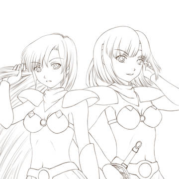 ヴァリス 麻生優子と桐島麗子 ビキニアーマー 線画