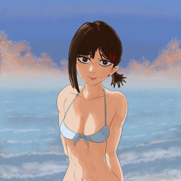 Kobeni at the beach