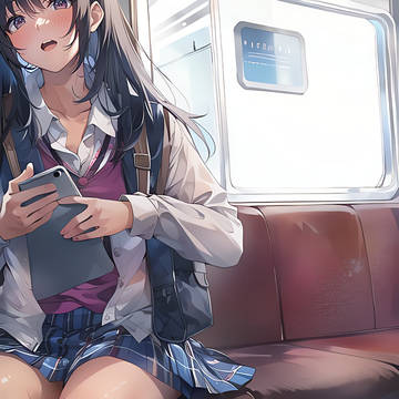 電車で帰る女子高生!